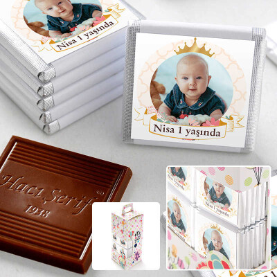 1 Yaş Fotoğraflı Kız Bebek Çikolatası (70 Adet Madlen Çikolata) - 1