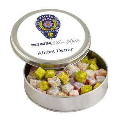 10 Nisan Polis Haftasına Özel Çifte Kavrulmuş Lokum (Metal Yuvarlak Kutu) 300g - Hacı Şerif