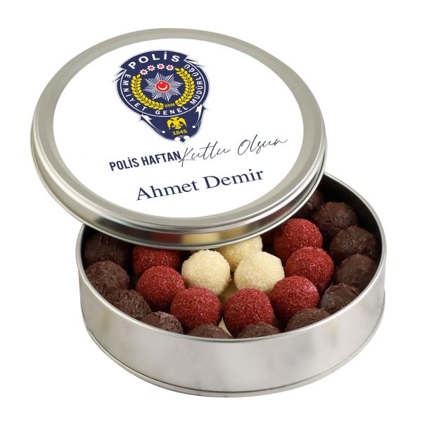 10 Nisan Polis Haftasına Özel Karışık Special Truffle Çikolata (Yuvarlak Metal Kutu) - 1