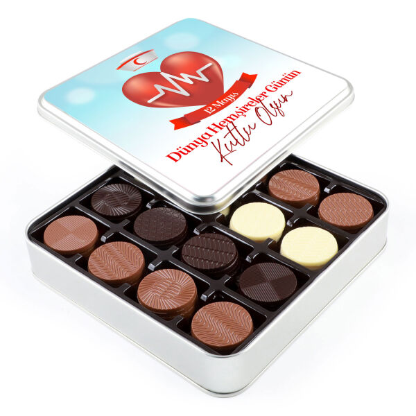 12 Mayıs Hemşireler Günü Hediyesi 64 Adet Yuvarlak Madlen Çikolata (Metal Kutu) - 1