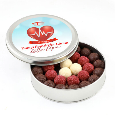 12 Mayıs Hemşireler Günü Hediyesi Karışık Special Truffle Çikolata (Yuvarlak Metal Kutu) - 1