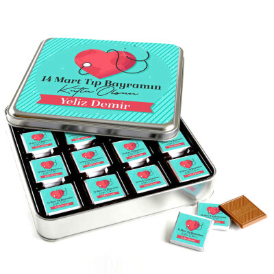 14 Mart Tıp Bayramı Hediyesi 32 Adet Madlen Çikolata Metal Kutu - 1