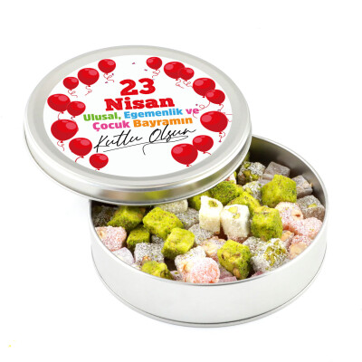 23 Nisan Hediyesi Çifte Kavrulmuş Lokum (Metal Yuvarlak Kutu) 300g - Hacı Şerif