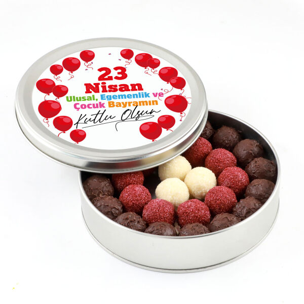 23 Nisan Hediyesi Karışık Special Truffle Çikolata (Yuvarlak Metal Kutu) - 1