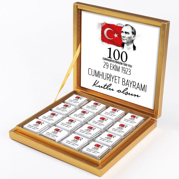 29 Ekim Cumhuriyet Bayramı Hediyesi 32 Adet Madlen Çikolata Gold Kutu (Beyaz) - 1