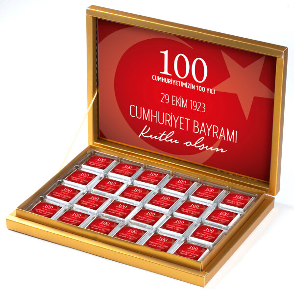 29 Ekim Cumhuriyet Bayramı Hediyesi 48 Adet Madlen Çikolata Gold Kutu (Beyaz) - 1