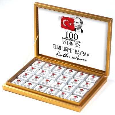 29 Ekim Cumhuriyet Bayramı Hediyesi 48 Adet Madlen Çikolata Gold Kutu (Kırmızı) - 1