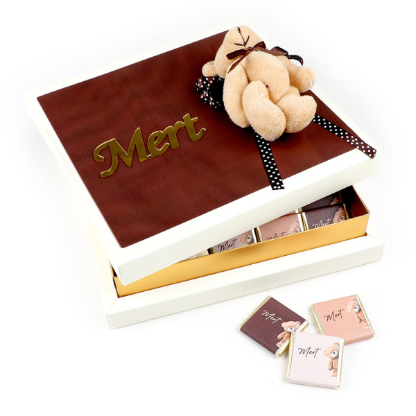 3 Renk İsimli Dekorlu Bebek Madlen Çikolatası Pleksi Krem Kutu - 1