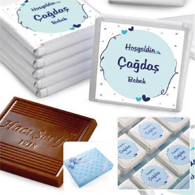72 pc. Personalized Chocolates in a Lovely Gift Box for Baby Boy Shower & Newborn Celebration - 31