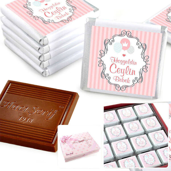72 pc. Personalized Chocolates in a Lovely Gift Box for Baby Girl Shower & Newborn Celebration - 29