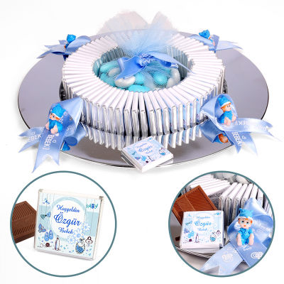 Adorable Baby Boy Chocolate Tray with 70 pc Personalized Chocolates & Chocolate Dragees. - 13