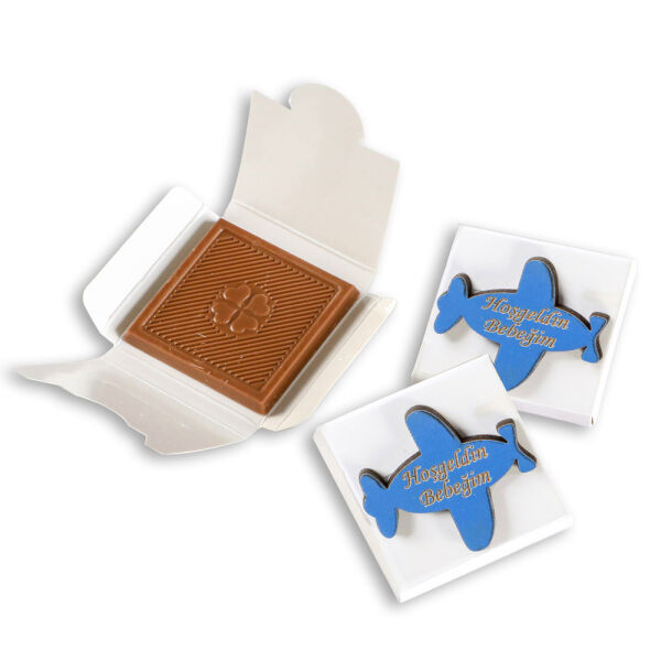 Ahşap Mavi Uçak Dekorlu Bebek Çikolatası - 1