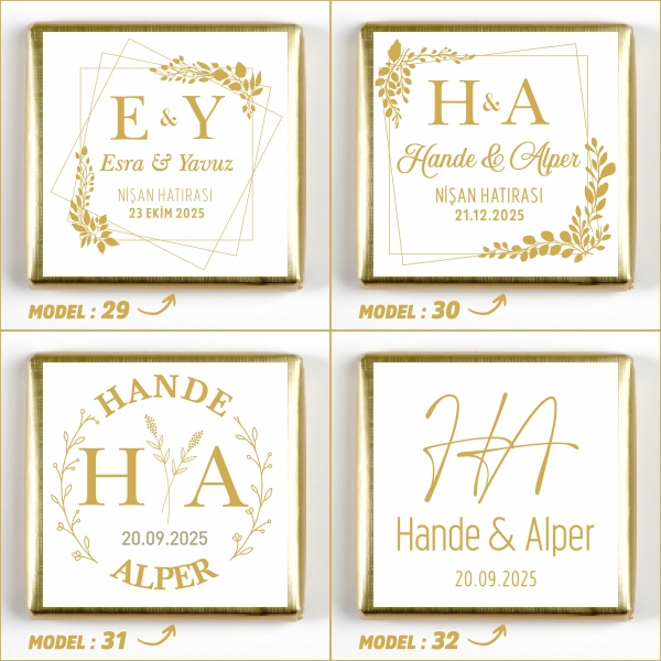 Altın Ayaklı Cam Tabak Söz Nişan Kız İsteme Çikolatası - 11