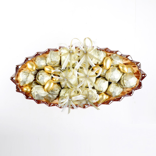 Altın Ayaklı Oval Cam Tabak Söz Nişan Kız İsteme Çikolatası - 6