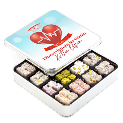 12 Mayıs Hemşireler Günü Hediyesi Karışık Çifte Kavrulmuş Lokum (Metal Kutu) - 1