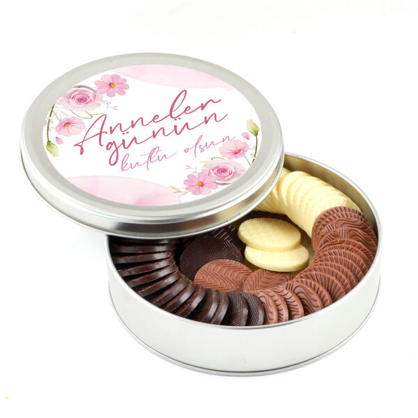 Anneler Günü Hediyesi Yuvarlak Madlen Çikolata (Metal Yuvarlak Kutu) - 1