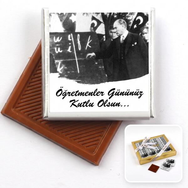 Atatürk Temalı Öğretmenler Günü Hediyesi (40 Adet Madlen Çikolata) (Asetat Kutu) - 1