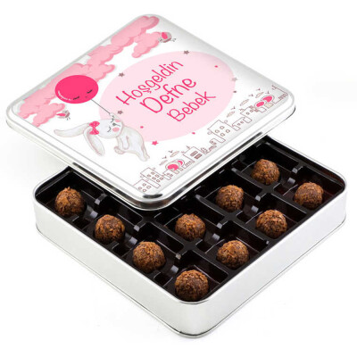 Kız Bebek Hediyesi Tahinli Truffle Çikolata (Metal Kutu) - Hacı Şerif