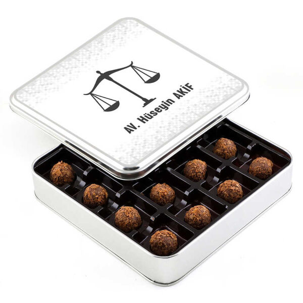 Avukata Hediye Tahinli Truffle Çikolata (Metal Kutu) - 1