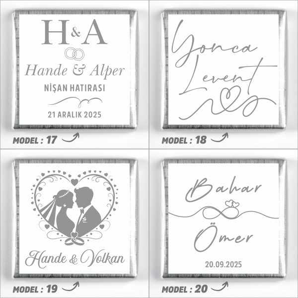 Ayaklı Cam Sunumlukta İsimli Söz Nişan Kız İsteme Madlen TekTaş Çikolatası Draje - 9