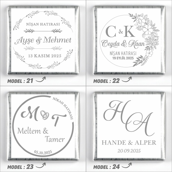 Ayaklı Cam Sunumlukta İsimli Söz Nişan Kız İsteme Madlen TekTaş Çikolatası Draje - 10