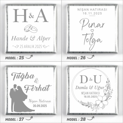 Ayaklı Cam Sunumlukta İsimli Söz Nişan Kız İsteme Madlen TekTaş Çikolatası Draje - 11