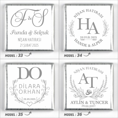 Ayaklı Cam Sunumlukta İsimli Söz Nişan Kız İsteme Madlen TekTaş Çikolatası Draje - 13