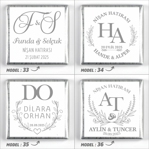 Ayaklı Cam Sunumlukta İsimli Söz Nişan Kız İsteme Madlen TekTaş Çikolatası Draje - 13