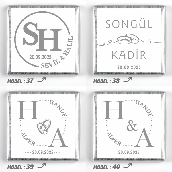 Ayaklı Cam Sunumlukta İsimli Söz Nişan Kız İsteme Madlen TekTaş Çikolatası Draje - 14