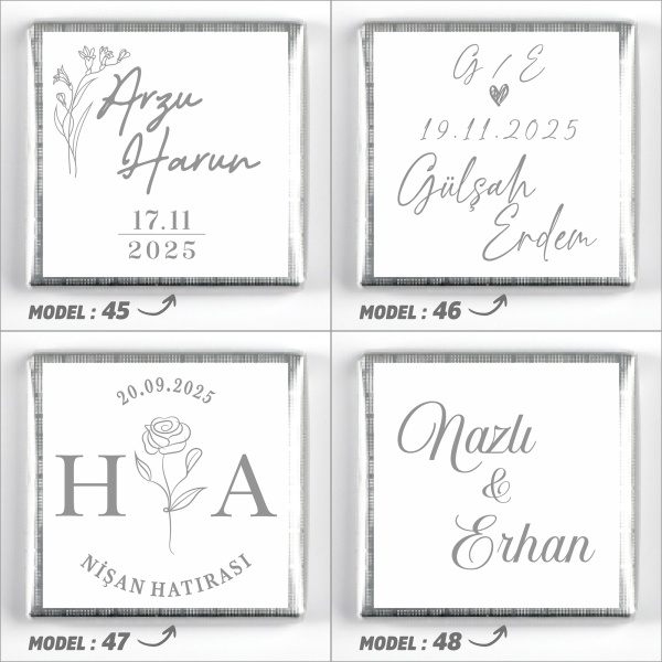 Ayaklı Cam Sunumlukta İsimli Söz Nişan Kız İsteme Madlen TekTaş Çikolatası Draje - 16