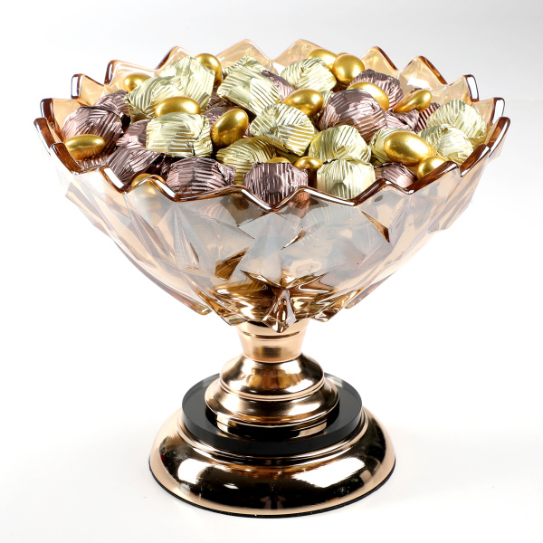 Ayaklı Cam Sunumlukta Söz Nişan Kız İsteme Çikolatası Altın Kahverengi Kristal Çikolata Draje - 5