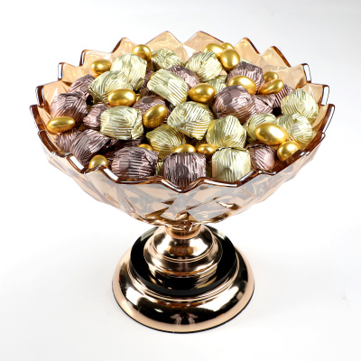 Ayaklı Cam Sunumlukta Söz Nişan Kız İsteme Çikolatası Altın Kahverengi Kristal Çikolata Draje - 9