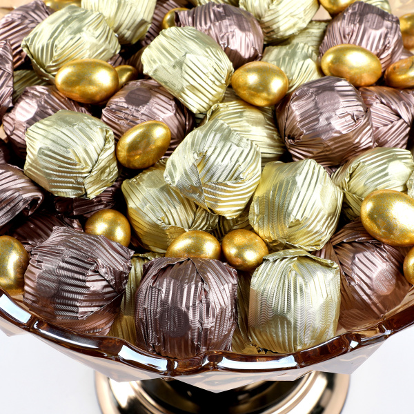 Ayaklı Cam Sunumlukta Söz Nişan Kız İsteme Çikolatası Altın Kahverengi Kristal Çikolata Draje - 7