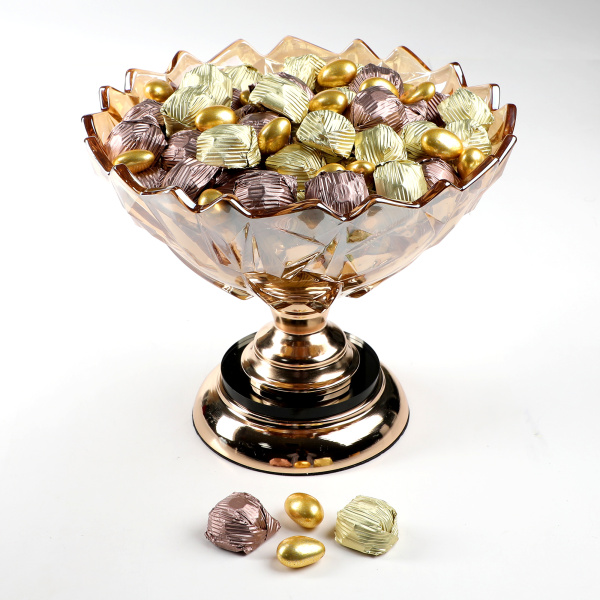 Ayaklı Cam Sunumlukta Söz Nişan Kız İsteme Çikolatası Altın Kahverengi Kristal Çikolata Draje - 10