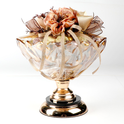 Ayaklı Cam Sunumlukta Söz Nişan Kız İsteme Çikolatası Altın Kahverengi Kristal Çikolata Draje - Hacı Şerif