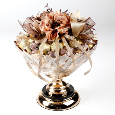 Ayaklı Cam Sunumlukta Söz Nişan Kız İsteme Çikolatası Altın Kahverengi Kristal Çikolata Draje - 6