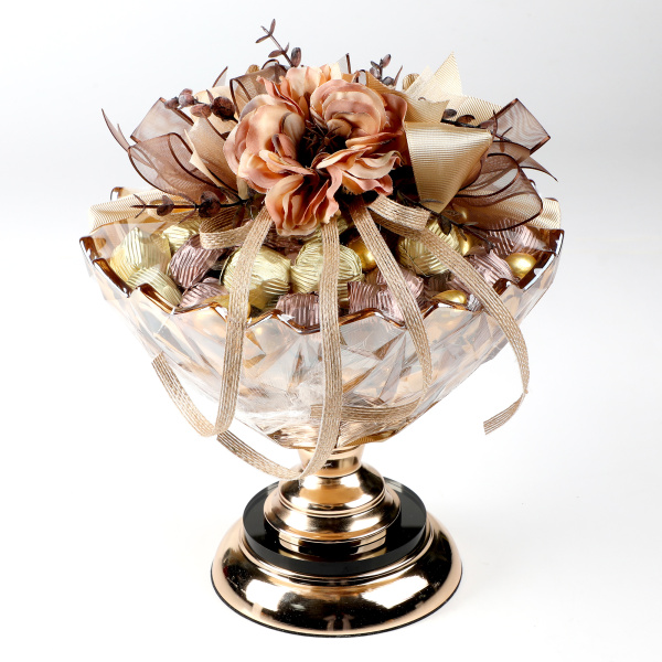 Ayaklı Cam Sunumlukta Söz Nişan Kız İsteme Çikolatası Altın Kahverengi Kristal Çikolata Draje - 6