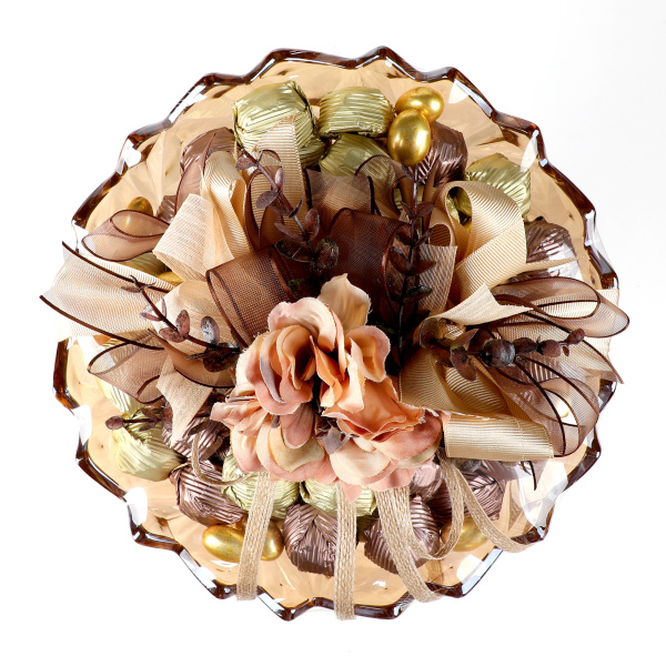 Ayaklı Cam Sunumlukta Söz Nişan Kız İsteme Çikolatası Altın Kahverengi Kristal Çikolata Draje - 8