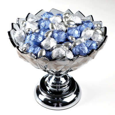 Ayaklı Cam Sunumlukta Söz Nişan Kız İsteme Çikolatası Gümüş Lacivert Kristal Çikolata Draje - 5