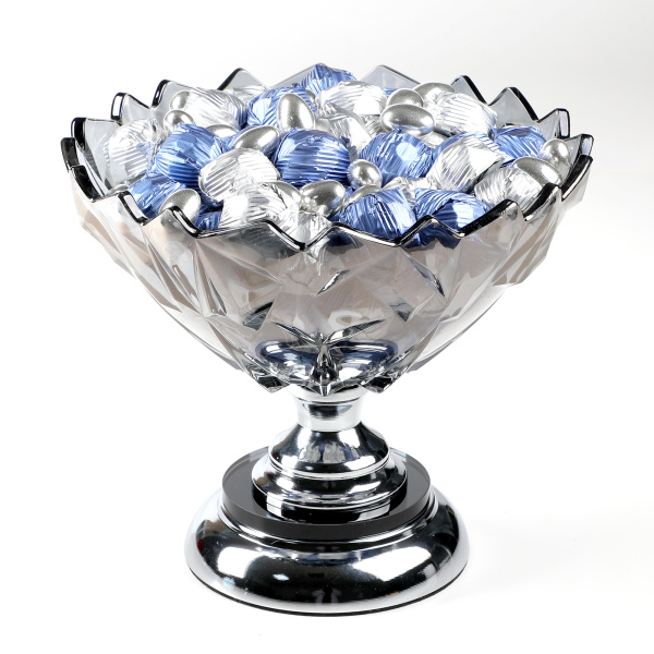 Ayaklı Cam Sunumlukta Söz Nişan Kız İsteme Çikolatası Gümüş Lacivert Kristal Çikolata Draje - 9