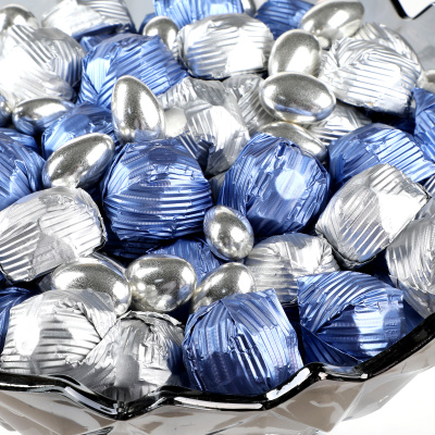 Ayaklı Cam Sunumlukta Söz Nişan Kız İsteme Çikolatası Gümüş Lacivert Kristal Çikolata Draje - 10