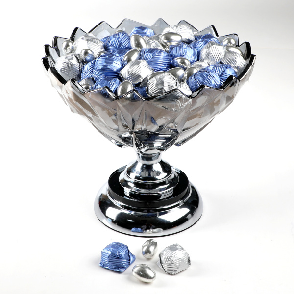 Ayaklı Cam Sunumlukta Söz Nişan Kız İsteme Çikolatası Gümüş Lacivert Kristal Çikolata Draje - 2