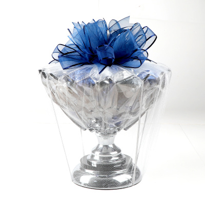 Ayaklı Cam Sunumlukta Söz Nişan Kız İsteme Çikolatası Gümüş Lacivert Kristal Çikolata Draje - Hacı Şerif