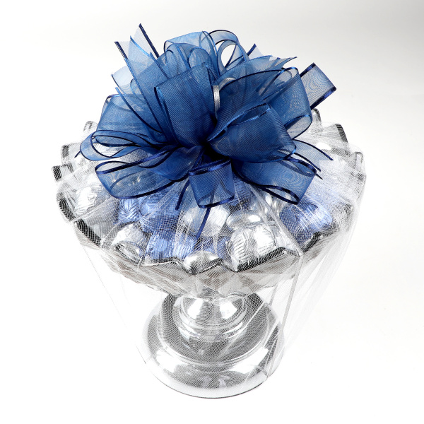 Ayaklı Cam Sunumlukta Söz Nişan Kız İsteme Çikolatası Gümüş Lacivert Kristal Çikolata Draje - 11