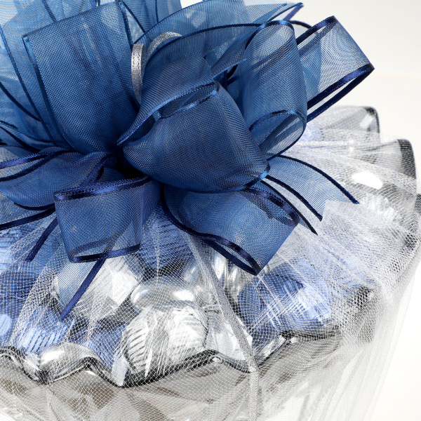 Ayaklı Cam Sunumlukta Söz Nişan Kız İsteme Çikolatası Gümüş Lacivert Kristal Çikolata Draje - 3