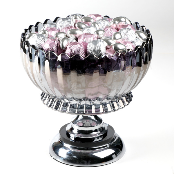 Ayaklı Cam Sunumlukta Söz Nişan Kız İsteme Çikolatası Gümüş Pembe Kristal Çikolata Draje - 5