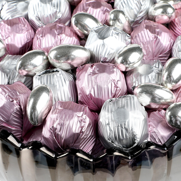 Ayaklı Cam Sunumlukta Söz Nişan Kız İsteme Çikolatası Gümüş Pembe Kristal Çikolata Draje - 7