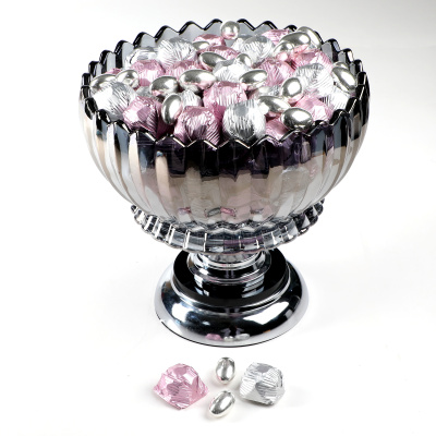 Ayaklı Cam Sunumlukta Söz Nişan Kız İsteme Çikolatası Gümüş Pembe Kristal Çikolata Draje - 2