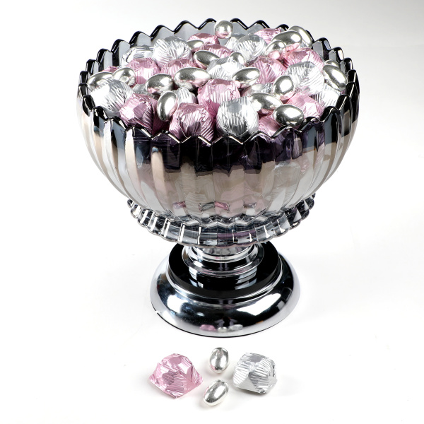 Ayaklı Cam Sunumlukta Söz Nişan Kız İsteme Çikolatası Gümüş Pembe Kristal Çikolata Draje - 2