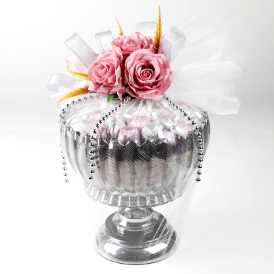 Ayaklı Cam Sunumlukta Söz Nişan Kız İsteme Çikolatası Gümüş Pembe Kristal Çikolata Draje - Hacı Şerif